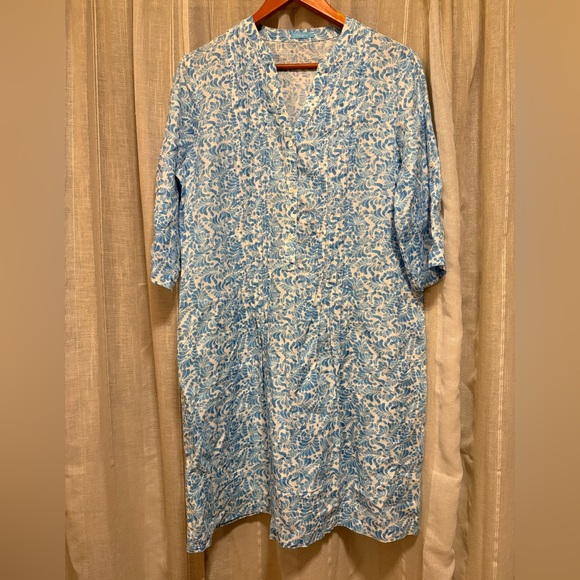 J. MCLAUGHLIN DENIM BLUES PRINT RIVIERA PLEATED PINTUCK SHIRT DRESS TUNIC - Picture 1 of 4